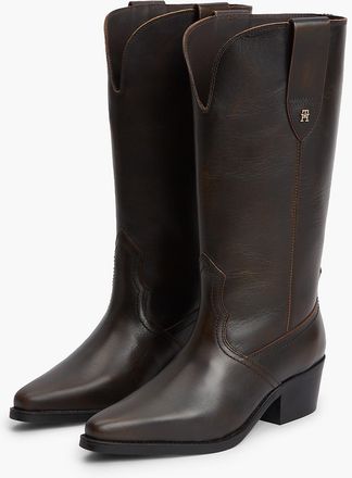 Tommy Hilfiger Womens Leather Western Boot - Brushed Brown - US 6.5 / EU 37