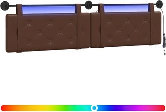 vidaXL Cabecero Colgante Con Luz Led Marr&oacute;n Cuero Sint&eacute;tico Vidaxl