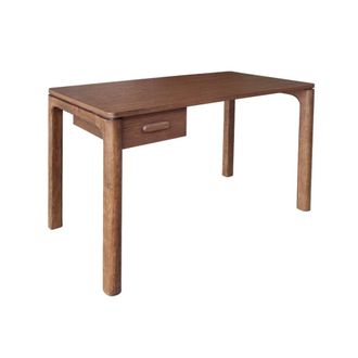 Sweeek Escritorio de madera de hevea con chapa de roble, 1 cajón, nogal