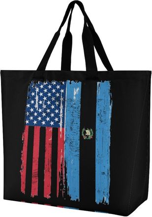 Generic Guatemala U.S. Flag Reusable Shopping Bags One Shoulder Grocery Tote Bag Waterproof Big Purse for Work Travel