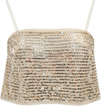 Simona Corsellini Top Cropped Paillettes a Bredelline - Dames - Tops zonder mouwen - Beige - S - Polyester - Tops