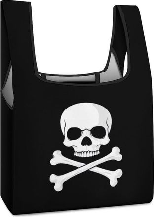 Generic Skull And Crossbones Reusable Shopping Bags Lightweight Foldable Grocery Bag Polyester Washable Tote Bag