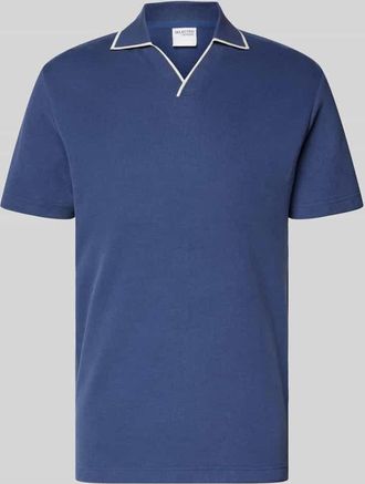 Selected Slim Fit Poloshirt mit V-Ausschnitt Modell SANGEV in Blau, Größe XXL