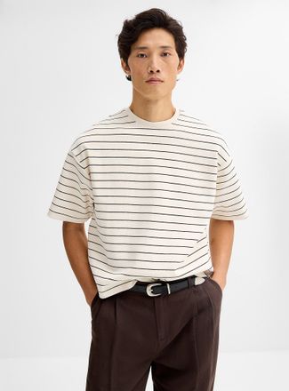 Le 31 Mens Striped thick jersey T-shirt Oversized fit
