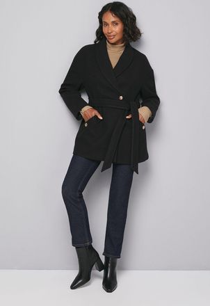 Wallis Womens Belted Shawl Collar Coat - Black - Size 18 UK