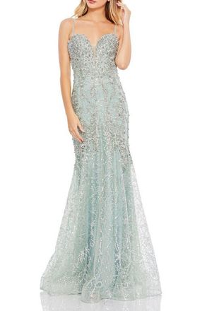 Mac Duggal Embellished Sleeveless Plunge Neck Trumpet Gown in Mint at Nordstrom, Size 16