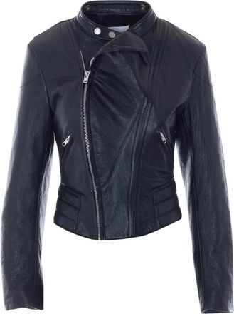 Maison Margiela Asymmetrische leren bikerjack - Dames - Leren en Su&egrave;de Jassen - Zwart - XS - Leer - Jassen