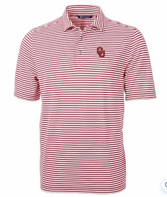 Cutter & Buck Mens Ou Virtue Eco Pique Stripe Polo In Crimson