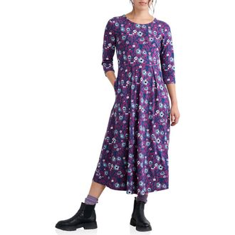 Seasalt Cornwall Veronica Print Stretch Organic Cotton Jersey Midi Dress in Blotted Anemone Spring Heather at Nordstrom, Size 10 Us