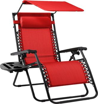 Best Choice Products Folding Zero Gravity Recliner Patio Lounge Chair w/ Canopy Shade, Headrest, Tray