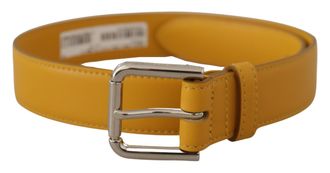 Dolce & Gabbana Yellow Leather Silver Tone Logo Metal Buckle Womens Belt