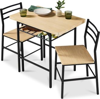 Best Choice Products 3-Piece Modern Dining Set, Square Table & Chairs Set w/ Steel Frame, Built-In Storage Rack