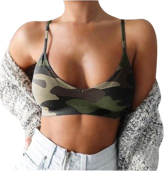 Generic Comfort Bras for Women Uk Lady Brassiere No Wire Wild Support Breast Camouflage Print Pullover Breathable Spaghetti Strap Plus Size Women Sports Bra F