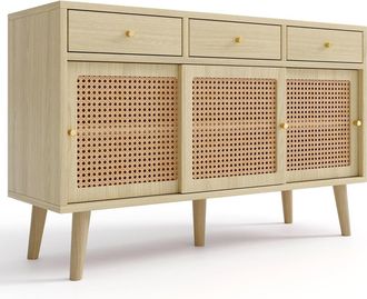 Urban Meuble Aparador con 3 cajones y 3 puertas correderas en tejido de ratán