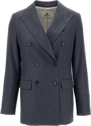 Barena Grey Mimi Double-Breasted Stretch Wool Flannel Blazer