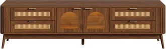 Urban Meuble Mueble tv nogal con puertas de cristal, luces led y 4 cajones