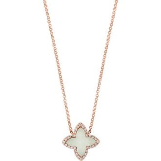 Effy 14K Rose Gold Mother of Pearl Clover Diamond Necklace in 14K Gold at Nordstrom, Size 16