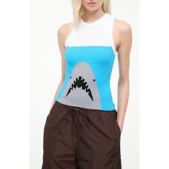 Staud Malia Shark Graphic Rib Knit Tank in Great White at Nordstrom, Size X-Small