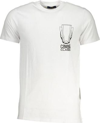 Cavalli Wit Katoenen Bedrukt Logo T-Shirt - Heren - T-shirts - Wit - 2XL - Katoen - Tops