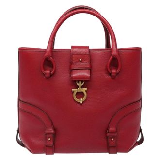 Ferragamo Gancini Handbag Leather Red Leather Handbag (Pre-Owned)