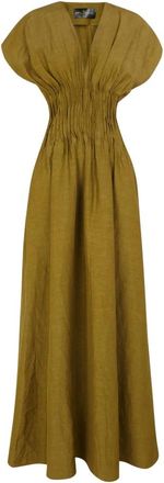 Cortana Elena Maxi Jurk - Dames - Maxi kleedjes - Groen - 2XS - Linnen - Kleedjes