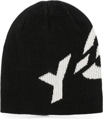 Yohji Yamamoto Black Graphic Logo Beanie Cap