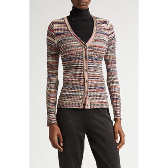 Missoni Rib Wool Blend Cardigan in Multi Red-Pink-Blu at Nordstrom, Size 10 Us