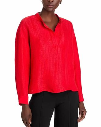 Eileen Fisher Mandarin Collar Top In Cherry