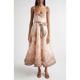 Zimmermann Alchemy Paisley Structured Linen & Silk Organza Midi Dress in Pink Paisley at Nordstrom, Size 3