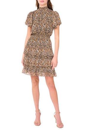 Halogen Smock Neck Tiered Minidress in Toast at Nordstrom Rack, Size X-Small