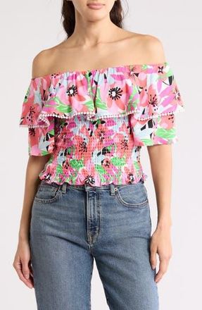 By Design Laura Floral Ruffle Short Sleeve Top in Floral Palette at Nordstrom Rack, Size X-Small