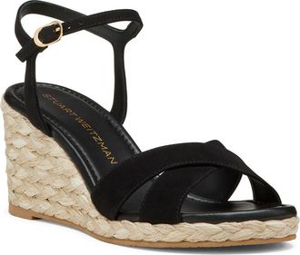Stuart Weitzman Dayna Espadrille Wedge Sandal in Black/Natural at Nordstrom, Size 7.5