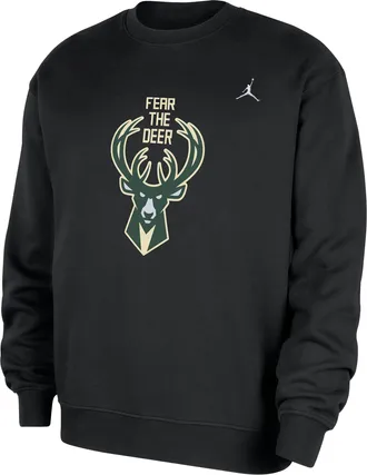 Nike Jordan Mens Milwaukee Bucks Statement Essentials Jordan NBA Fleece Crew-Neck Sweatshirt in Black | HM7593-010