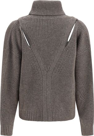 P.A.R.O.S.H. Womens High-Neck Sweater With Perforated Shoulders Greige Chiaro