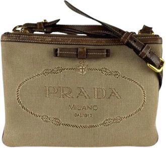 Prada Pre-owned Canvas Shoulder Bag - Dames - Vintage Schoudertas - Bruin - ONE Size - Leer - Vintage