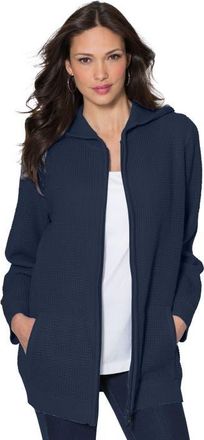 Roaman's Plus Size Waffle Knit Zip-Front Relaxed Hoodie in Navy at Nordstrom, Size Medium