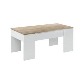 Dmora Mesa de centro imitaci&oacute;n madera blanca, roble 100x45h50 cm