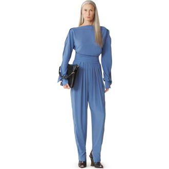 Lanvin Long-Sleeved Top In Crepe De Chine in Jeanne Blue at Nordstrom, Size 40 Eu