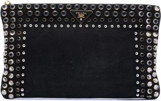 Prada Pre-owned Clutches, female, Black, Size: ONE SIZE Pre-owned Studded Embellished Pouch
