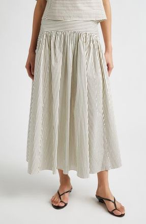 Staud Procida Stripe Maxi Skirt in Ivory/Dark Oak Micro Stripe at Nordstrom, Size 12