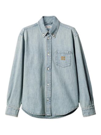 Miu Miu Camicia con logo ricamato - Blu