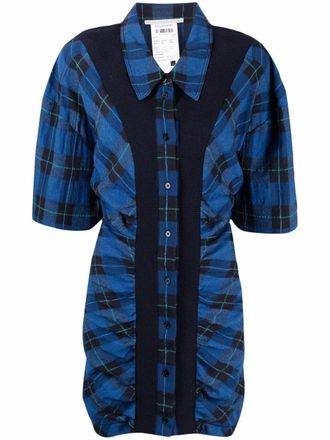 Stella McCartney ruched check shirt-dress - women - Cotton - 34 - Blue