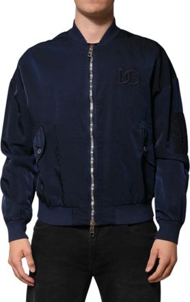 Dolce & Gabbana Blue Nylon DG Embroidery Men Bomber Mens Jacket