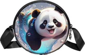 Generic Circle Crossbody Bag for Women, Panda Small Sling Bag Daypack with Zipper Adjustable Shoulder Straps Casual Ladies Girls Round Purse