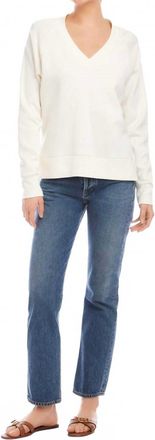 Fifteen Twenty Vivi Contrast V-Neck Top In Cream