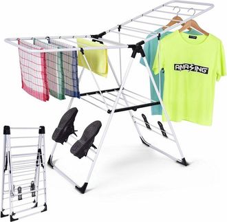 Costway Costway - Perchero Plegable Para Secado, Secadora Port&aacute;til Plegable, Percha Resistente, Perchero Para Secado De Ropa, Secador De Ropa De Acero Inoxida