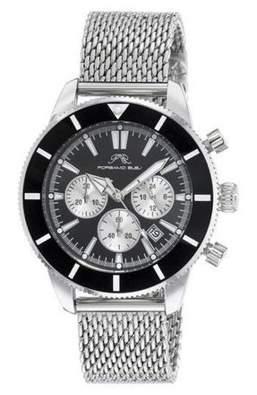 Porsamo Bleu Brandon Mesh Strap Chronograph, 44mm in Silver-Black at Nordstrom Rack