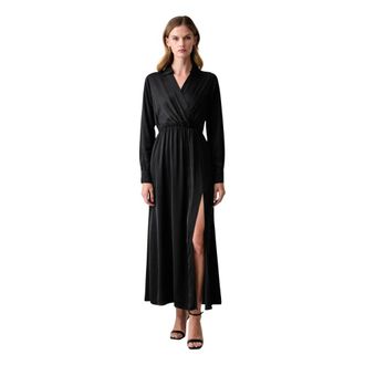 Fracomina Lange jurk regular fit van viscose - Dames - Jurken - Zwart - Maat: XS Viscose