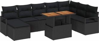 vidaXL Conjunto De Sof&aacute; De Jard&iacute;n 9 Pcs Negro Polirat&aacute;n Vidaxl