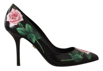 Dolce & Gabbana Black Leather Roses High Heels Pumps Womens Shoes